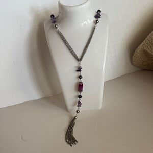 Chico's Purple and Silver Tassel Necklace